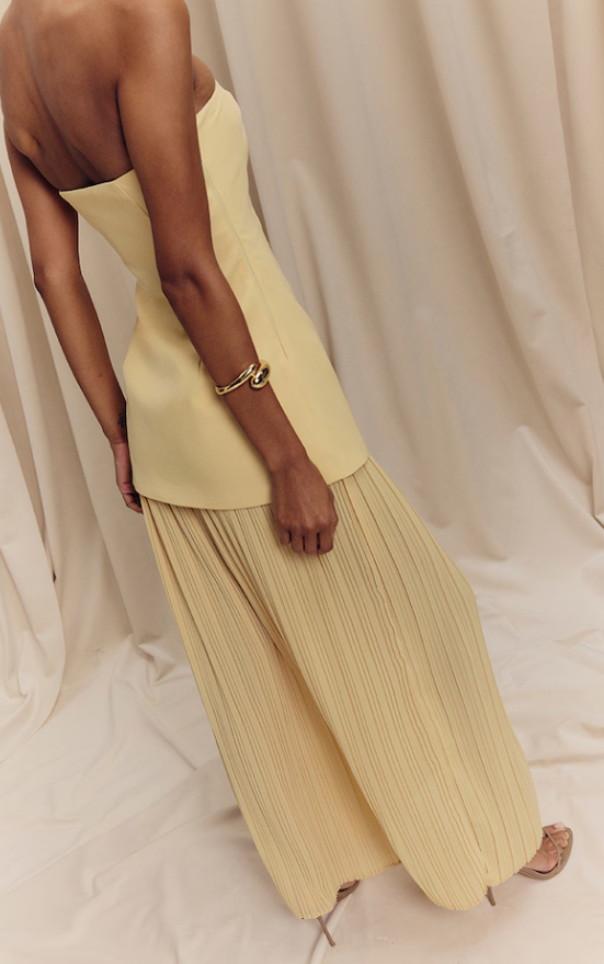 Narrsi Lemon Bandeau Pleated Skirt Panel Maxi Dress