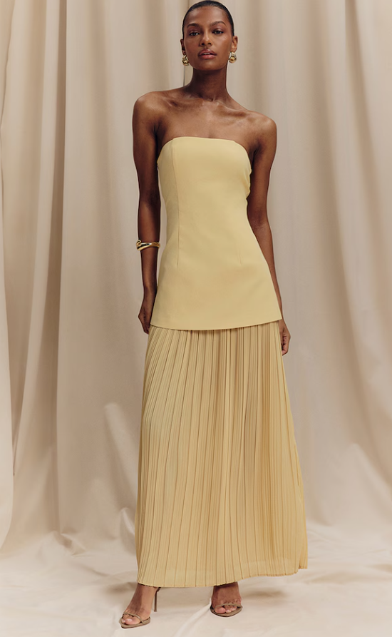 Narrsi Lemon Bandeau Pleated Skirt Panel Maxi Dress