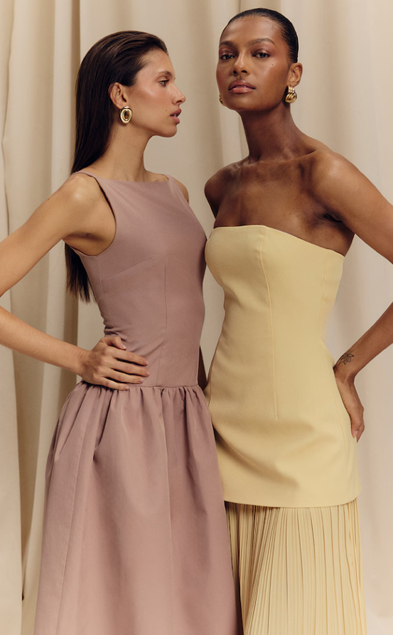 Narrsi Lemon Bandeau Pleated Skirt Panel Maxi Dress